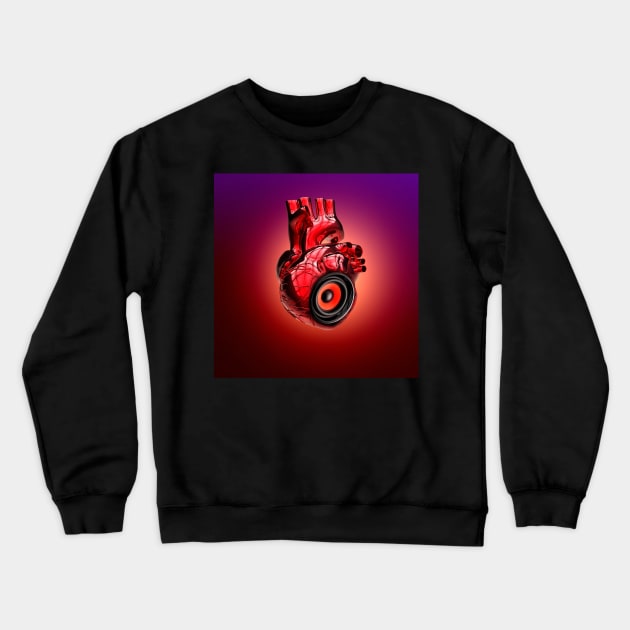 Surreal music human heart shape metal speaker. Crewneck Sweatshirt by victorhabbick